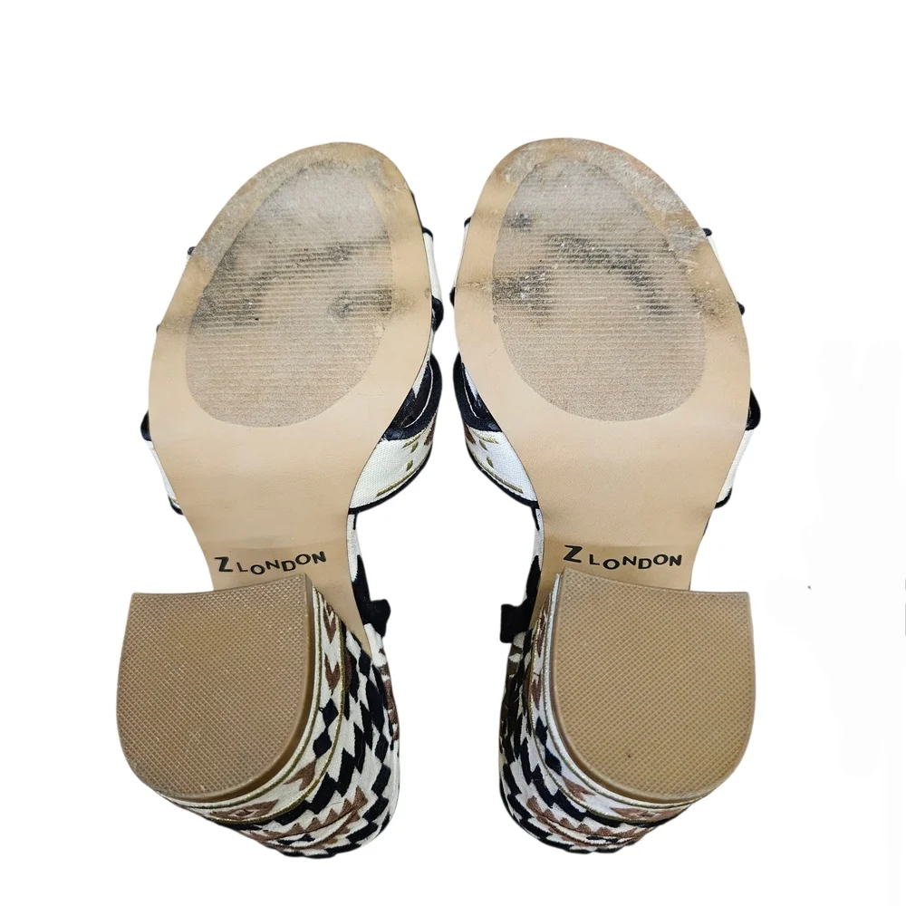 RELISTING SOON Lace up Heeled Sandals Size 7 Tribal Aztec Block Heels - Picture 9 of 16